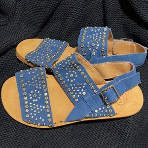 Jeffrey Campbell Ibiza boho blue rhinestone suede sandals.BRAND NEW beautiful